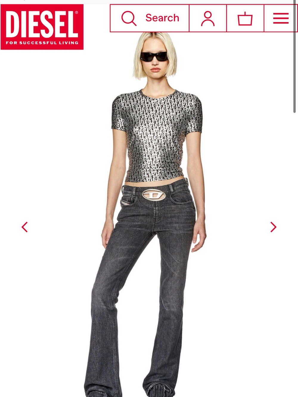 Diesel Silver Metallic Short Sleeve Logo-Print Top - Small - Picture 3 of 11